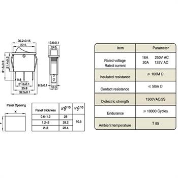 KCD3-102N 3Pin کلید راکر باریک چراغدار دو حالته