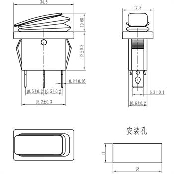 KCD3-102N 3Pin کلید راکر باریک چراغدار دو حالته ضد آب