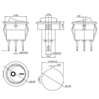 KCD1-105N 16mm کلید راکر گرد کوچک دو حالته چراغدار