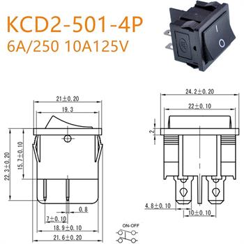 KCD2-501 4Pin کلید راکر  نیم پهن 2حالته